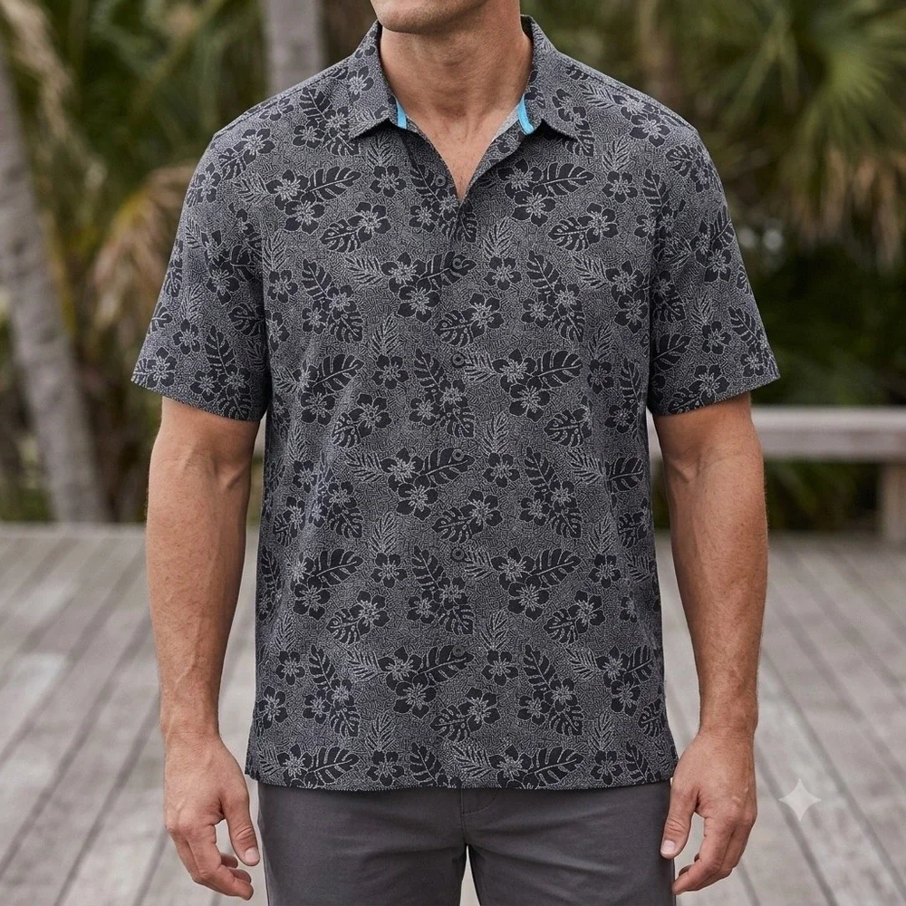NEW Tommy Bahama Mens 3XLT IslandZone Bahama Coast Aloha Geo Black Shirt Comfort